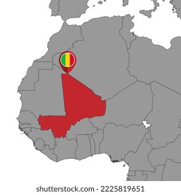 Pin map with Mali flag on world map. Vector illustration.