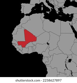 Pin map with Mali flag on world map. Vector illustration.