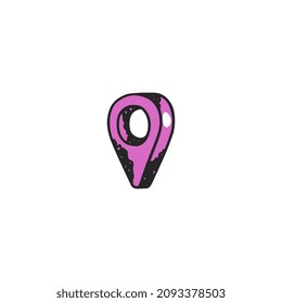 Pin map marker hand drawn in isometric perspective, vector doodle icon. Cartoon pencil sketch of location pointer, isolated on white background.