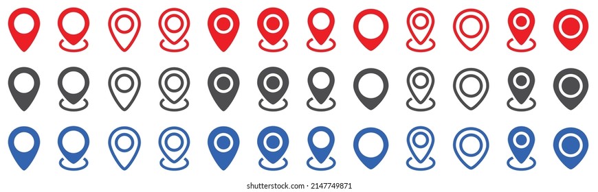 Pin map marker pointer icons set. Location pointers, modern map markers. Location maps pin icon, GPS location. Pin symbol, map pointer. Vector.