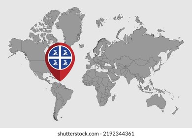 Pin map with Martinique flag on world map. Vector illustration.