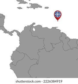 Pin map with Martinique flag on world map. Vector illustration.