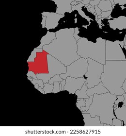 Mapa de pines con la bandera de Mauritania en el mapa mundial. Ilustración vectorial.