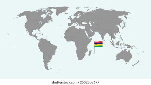 Pin map with Mauritius flag on world map. Vector illustration.
