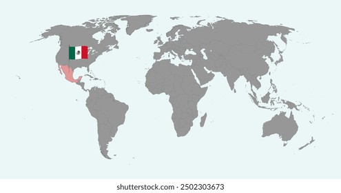 Pin map with Mexico flag on world map. Vector illustration.