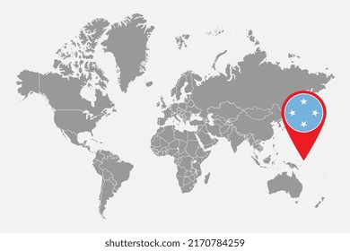 Mapa con la bandera de Micronesia en el mapa del mundo. Ilustración vectorial.
