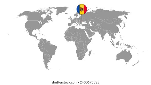 Mapa con la bandera de Moldavia en el mapa del mundo. Ilustración vectorial.