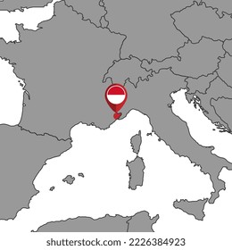 Pin map with Monaco flag on world map. Vector illustration.
