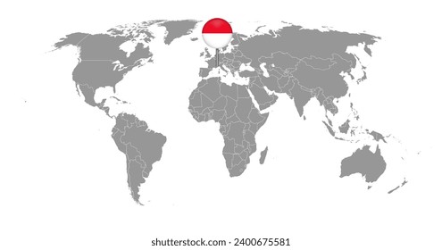 Pin-Karte mit der Monaco-Flagge auf der Weltkarte. Vektorgrafik.