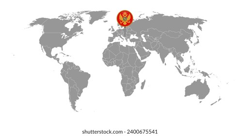 Pin map with Montenegro flag on world map. Vector illustration.