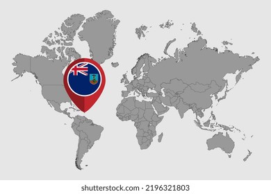 Pin map with Montserrat flag on world map. Vector illustration.