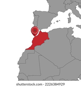 Pin map with Morocco flag on world map. Vector illustration.