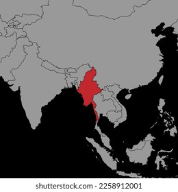 Pin map with Myanmar flag on world map. Vector illustration.