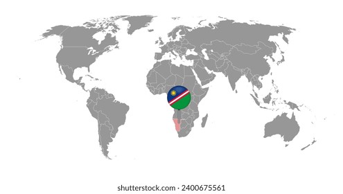 Pin map with Namibia flag on world map. Vector illustration.