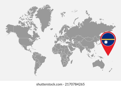 Pin map with Nauru flag on world map. Vector illustration.