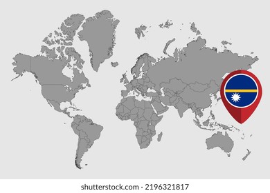 Pin map with Nauru flag on world map. Vector illustration.