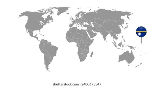 Pin map with Nauru flag on world map. Vector illustration.