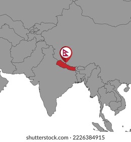 Pin map with Nepal flag on world map. Vector illustration.