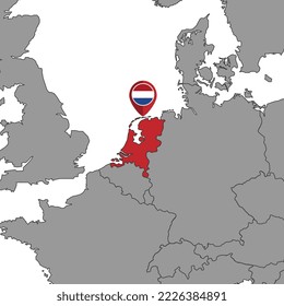 Pin map with Netherlands flag on world map. Vector illustration.
