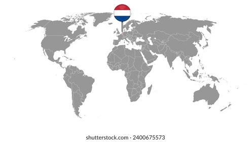Karte mit niederländischer Flagge auf der Weltkarte. Vektorgrafik.