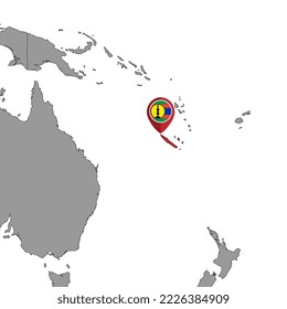 Pin map with New Caledonia flag on world map. Vector illustration.