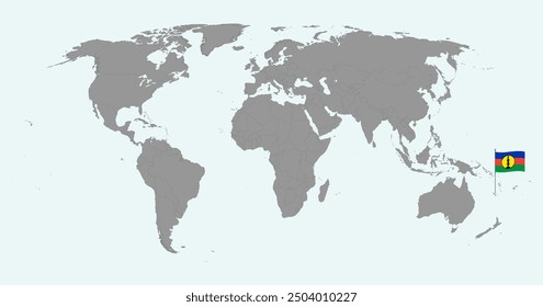 Pin map with New Caledonia flag on world map. Vector illustration.