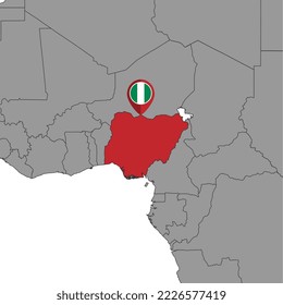 Mapa con la bandera de Nigeria en el mapa del mundo. Ilustración vectorial.