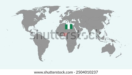 Pin map with Nigeria flag on world map. Vector illustration.
