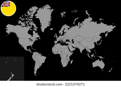 Mapa con la bandera de Niue en el mapa del mundo. Ilustración vectorial.