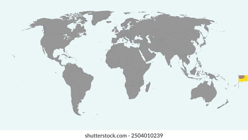 Pin map with Niue flag on world map. Vector illustration.