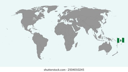 Mapa de pin con la bandera de la isla de Norfolk en el mapa mundial. Ilustración vectorial.