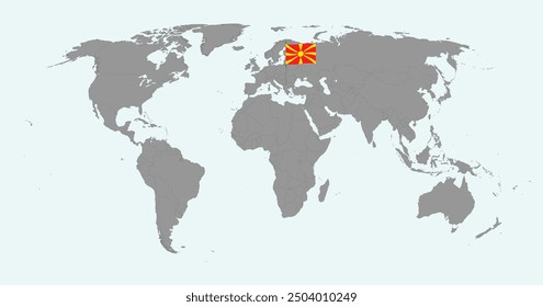 Pin map with North Macedonia flag on world map. Vector illustration.