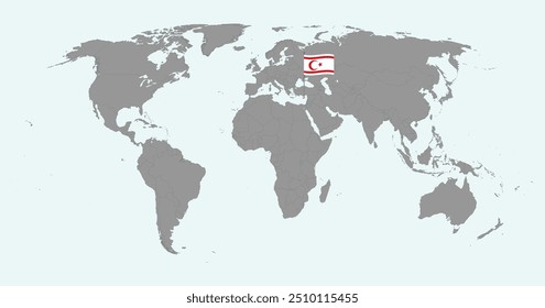 Mapa do pino com a bandeira do Chipre do Norte no mapa do mundo. Ilustração vetorial.