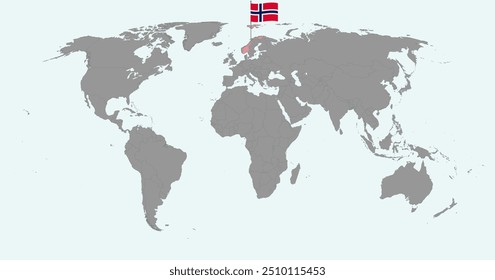 Pin mapa con la bandera de Noruega en el mapa mundial. Ilustración vectorial.