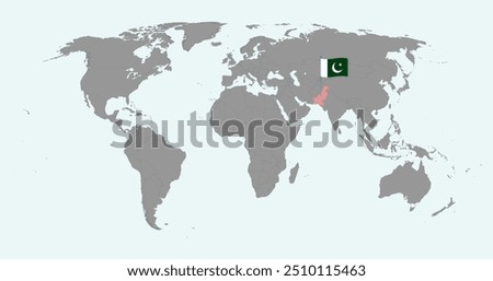 Pin map with Pakistan flag on world map. Vector illustration.