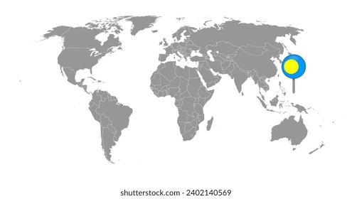 Mapa con la bandera de Palau en el mapa del mundo. Ilustración vectorial.