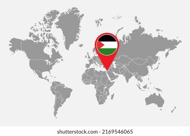 Mapa con la bandera de Palestina en el mapa del mundo. Ilustración vectorial.