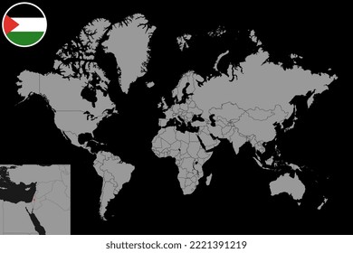 Pin map with Palestine flag on world map. Vector illustration.