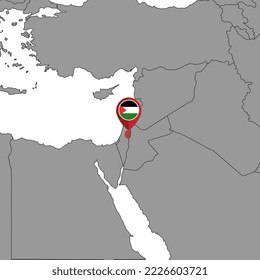 Mapa con la bandera de Palestina en el mapa del mundo. Ilustración vectorial.