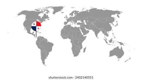 Pin map with Panama flag on world map. Vector illustration.