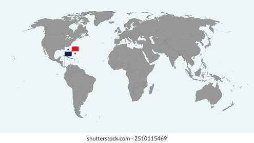 Mapa de pin com bandeira do Panamá no mapa do mundo. Ilustração vetorial.