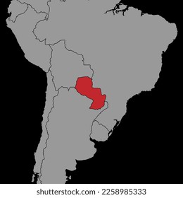 Mapa con la bandera de Paraguay en el mapa del mundo. Ilustración vectorial.