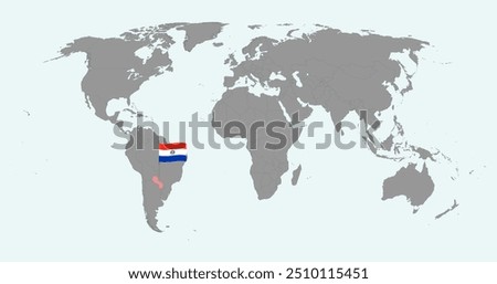 Pin map with Paraguay flag on world map. Vector illustration.
