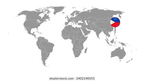 Pin map with Philippines flag on world map. Vector illustration.