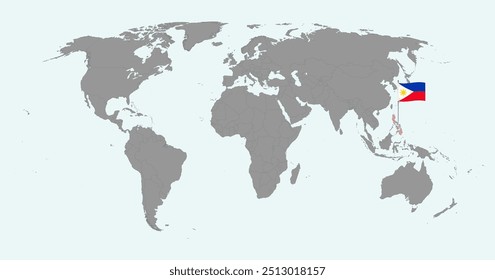 Pin mapa con la bandera de Filipinas en el mapa mundial. Ilustración vectorial.