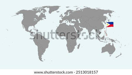 Pin map with Philippines flag on world map. Vector illustration.