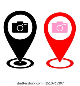 Pin Map Photography Camera Icon Vector