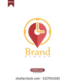 Pin map place location icon combine clock, Vector logo illustration with modern flat design on background for your unique location pin marker, pointer, destination label element design