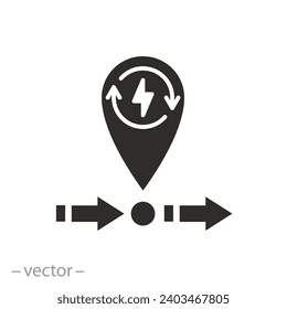 pin map point for electric car icon, location charging station, flat symbol on white background - vector illustration
