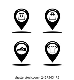 Pin Map Point location destination vector design symbol illustration icon set, about mall, shopping market, shoes mart, supermarket, clothing shop, etc. 